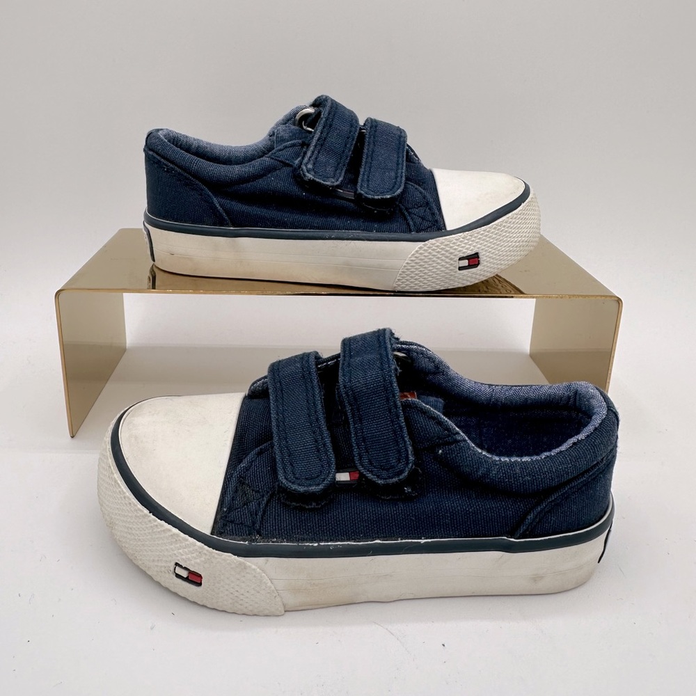 TOMMY HILFIGER Toddler Boys Navy & White Velcro Shoes | Size 6